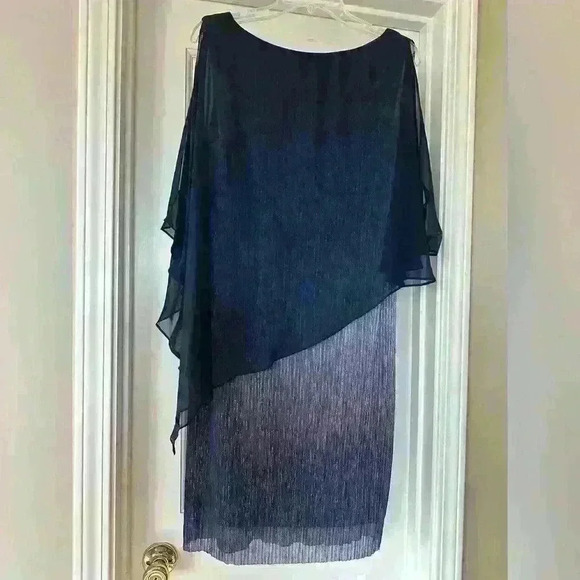 Connected Apparel Cape Overlay Metallic Dress Size 12 - Picture 3 of 6